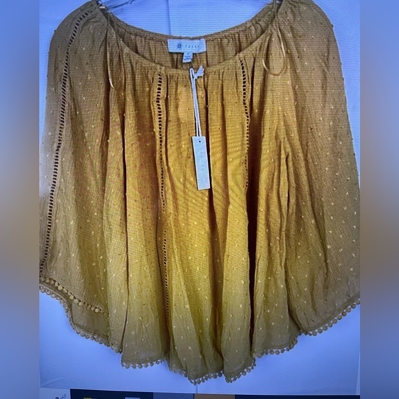 Fever Womens Mustard Rayon Crop Top Blouse Bell Sleeve Relaxed Boho Sz S NWT - Picture 2 of 6